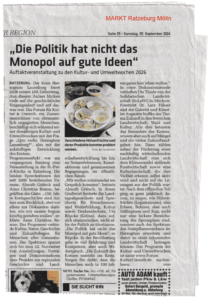 Markt Mölln Ratzeburg Pressebericht vom 05.10.2026 über Veranstaltungen des Forums